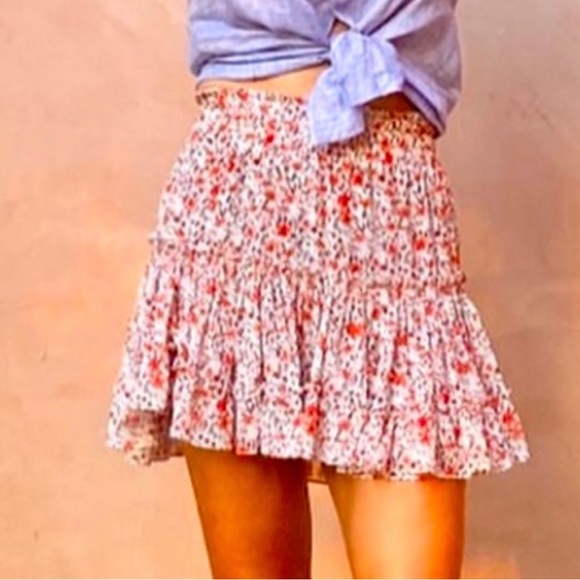 Misa Los Angeles Red Floral Ruffle Marion Mini Skirt size M - Picture 1 of 8